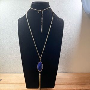 Premier Designs Reversible Tassel Necklace - Blue & Teal 2-in-1 Statement